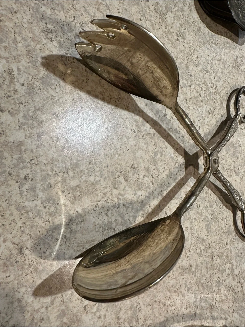 EP Zinc- Antique Silver-Plated Tongs Trio - Ornate Floral Tips- Made in Italy